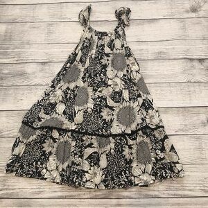 GAP Black White Dress Flower Pom Pom Detail Flutter Sleeve Summer Sleeveless SM